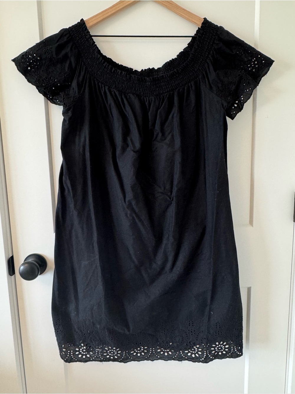 Black Off-Shoulder Dress Eyelet Hem Size XL